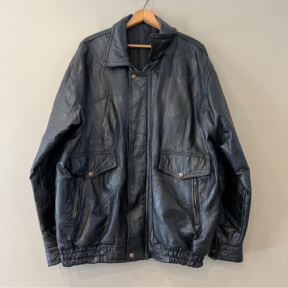 Vintage US‎ NAVY Patchwork Leather Bomber Jacket Coat Black XXL 2X - Picture 4 of 11